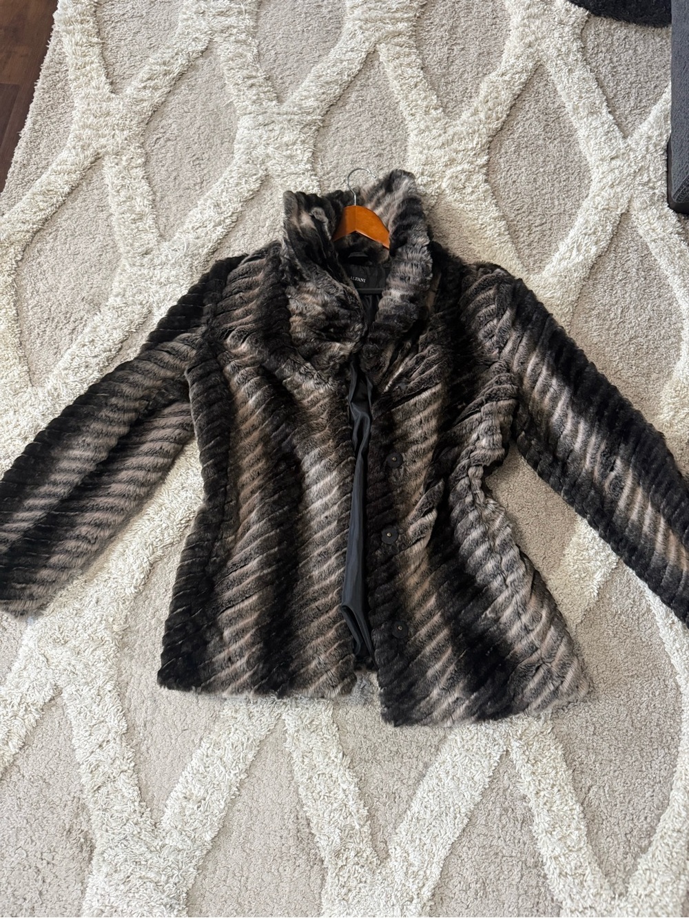 Alfani Striped Faux Fur Teddy Jacket - Black & Gray